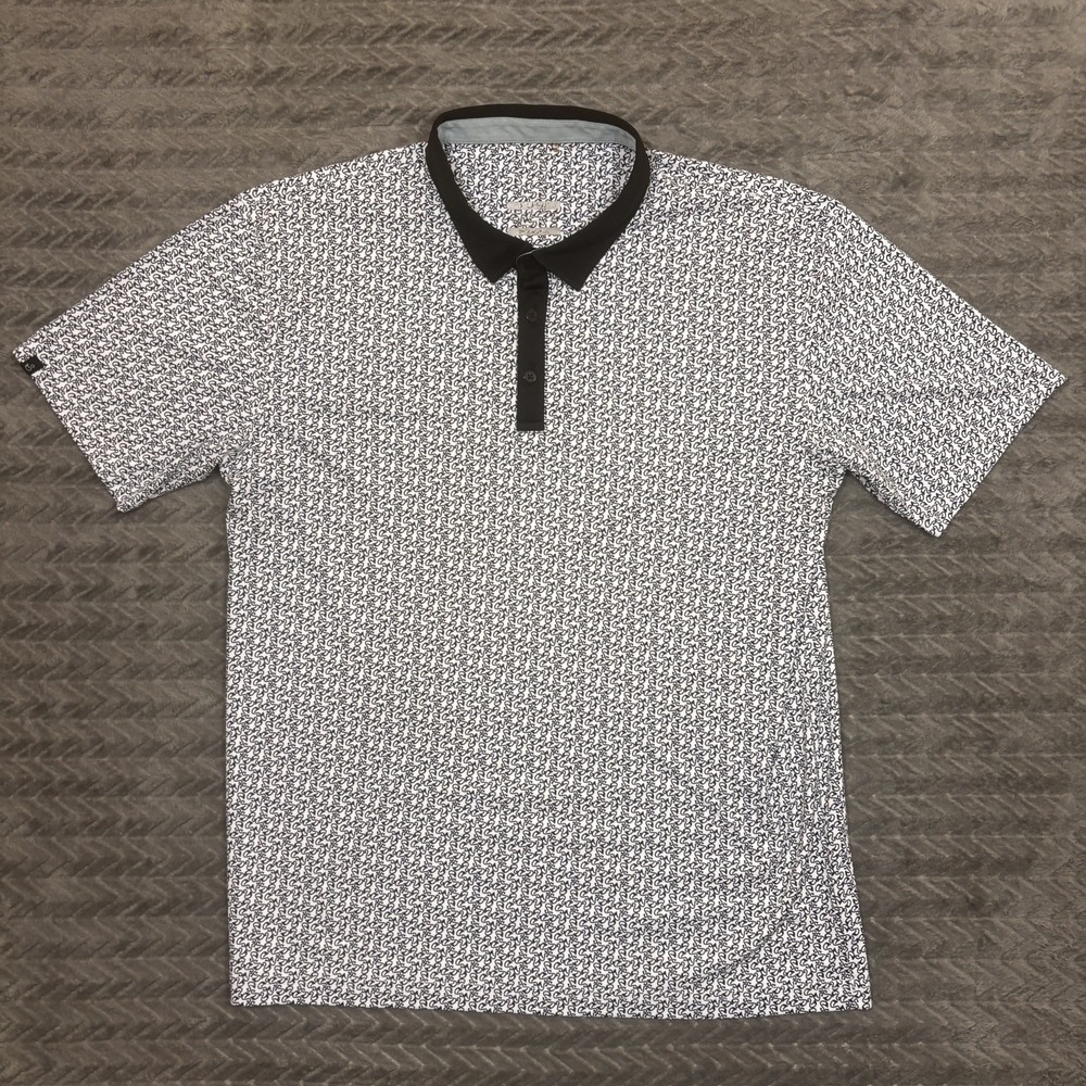 Swannies Polo Shirt Mens XL White All Over Swans Performance Stretch Golf